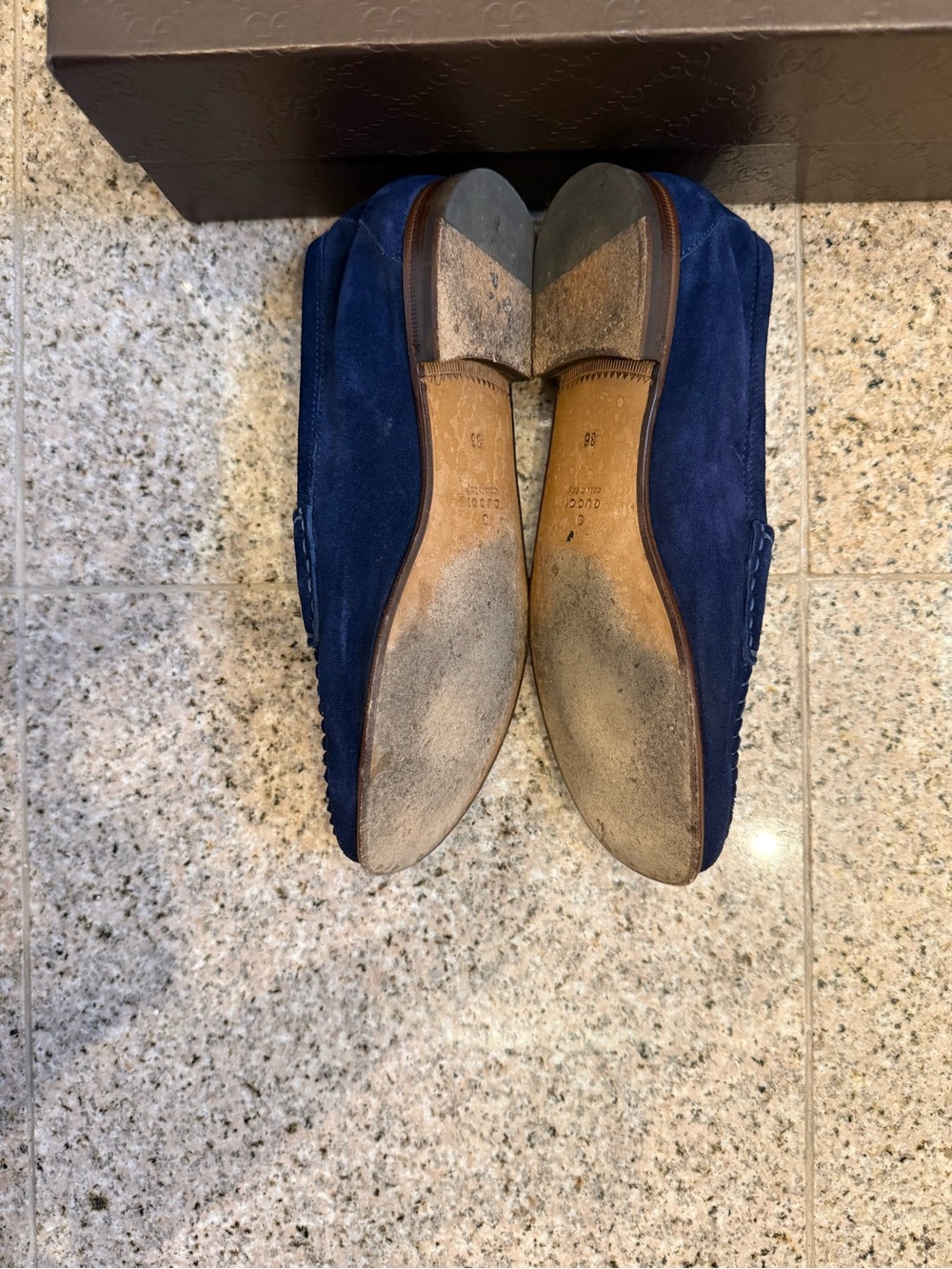 Gucci Women’s Navy Suede Horsebit Loafers - Picture 3 of 9
